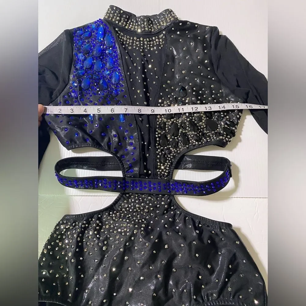 Glamour Adult LA Solo Dance Costume Black Blue Mesh Sleeve Contemporary Jazz